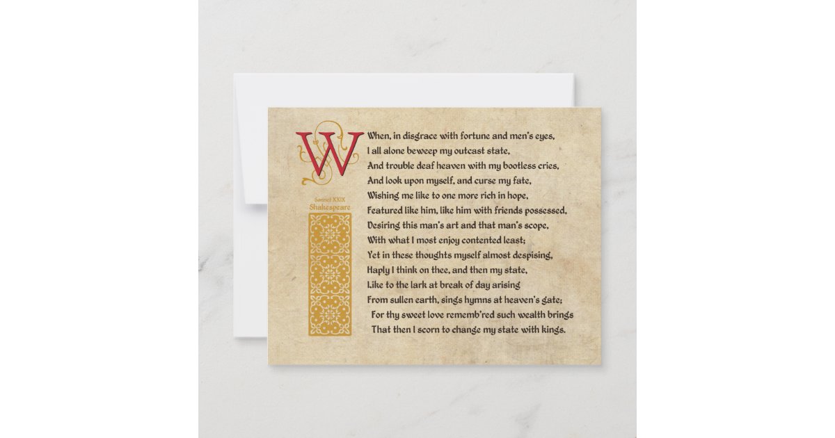 Shakespeare Sonnet 29 (XXIX) on Parchment Invitation | Zazzle