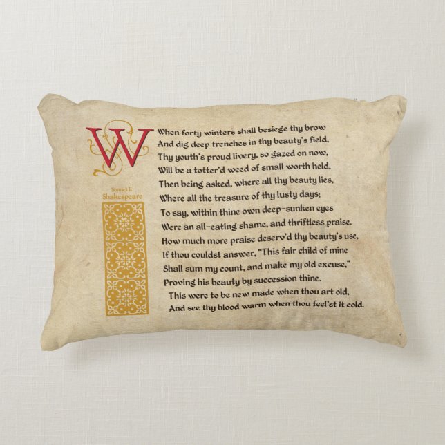 Shakespeare Sonnet 2 (II) on Parchment Accent Pillow (Front)