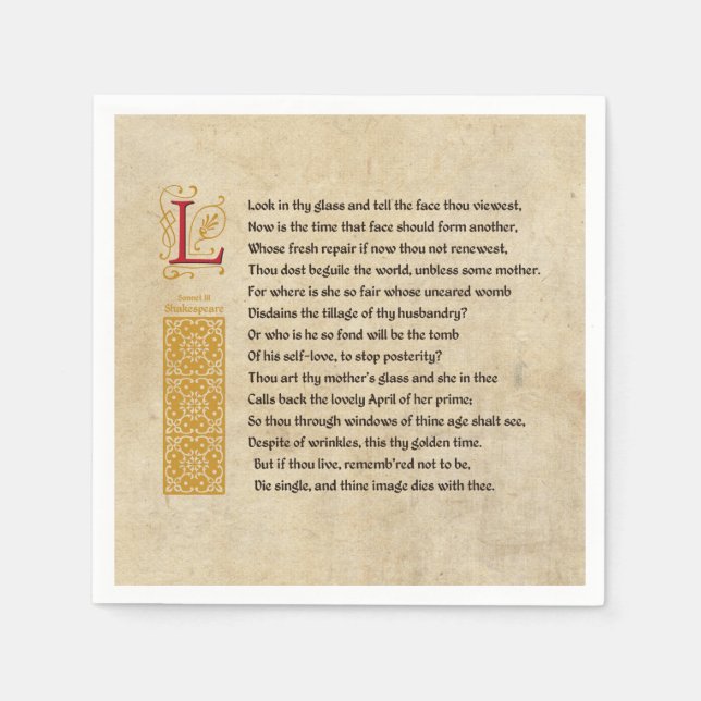 Shakespeare Sonnet 3 (III) on Parchment Napkins (Front)