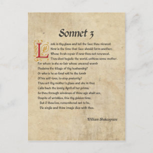 Shakespeare Sonnet 3 Parchment Postcard
