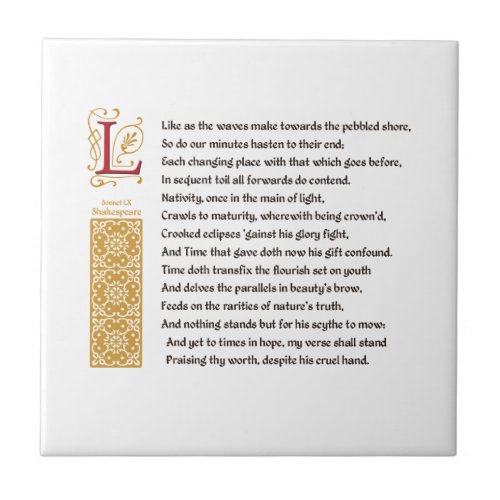 Shakespeare Sonnet 60 LX on Parchment Ceramic Tile