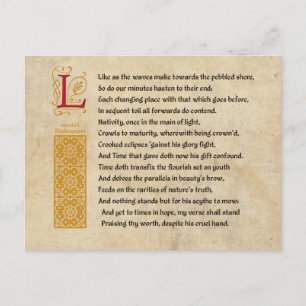 Shakespeare Sonnet 60 (LX) on Parchment Postcard