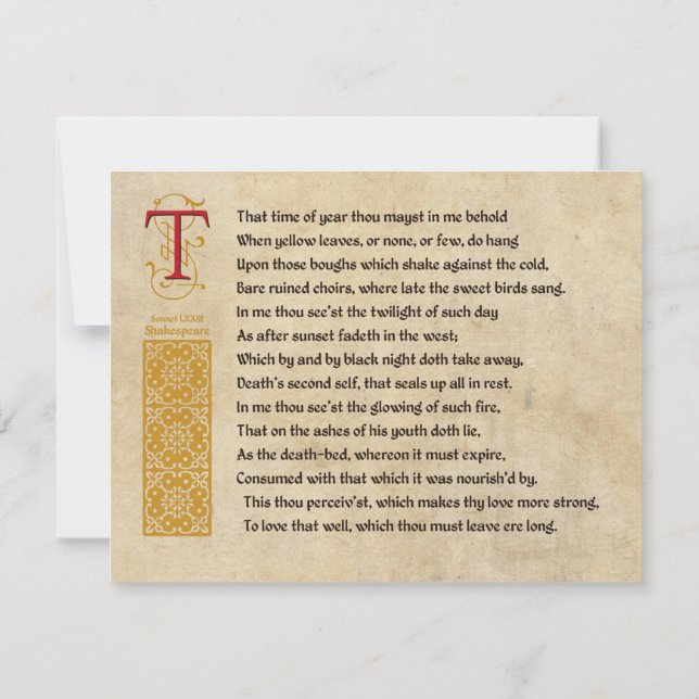 Shakespeare Sonnet 73 (LXXIII) on Parchment Invitation (Back)