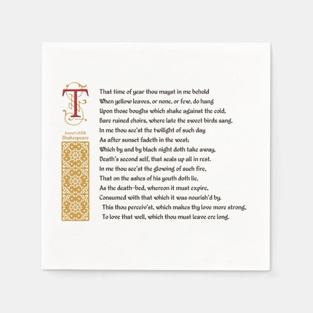 Shakespeare Sonnet 73 (LXXIII) on Parchment Paper Napkins (Front)