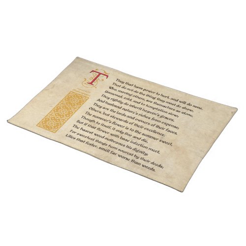 Shakespeare Sonnet 94 XCIV on Parchment Cloth Placemat