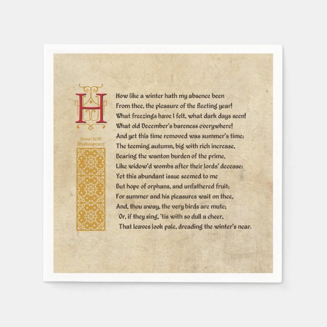 Shakespeare Sonnet 97 (XCVII) on Parchment Napkins (Front)