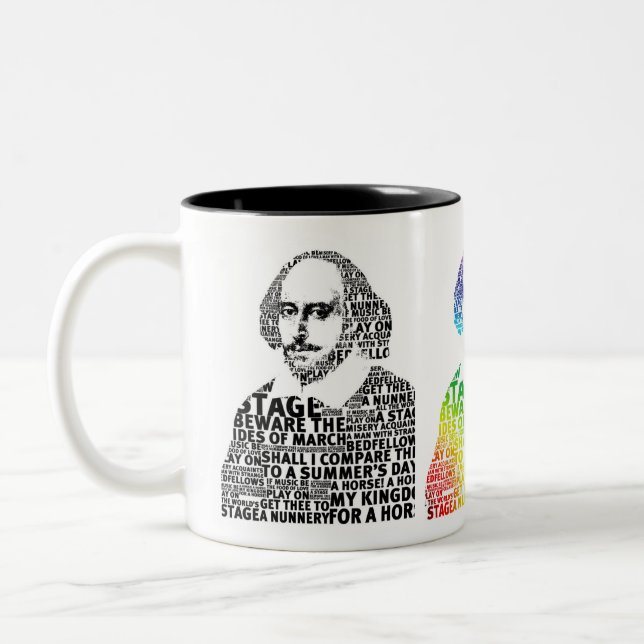 Shakespeare text design Two-Tone coffee mug (Left)