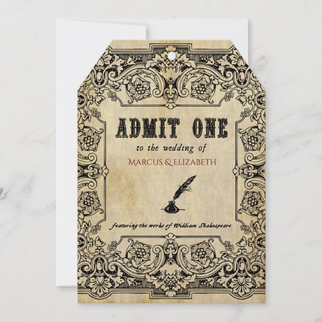 Shakespeare Theatre Ticket Wedding Invitation (Front)