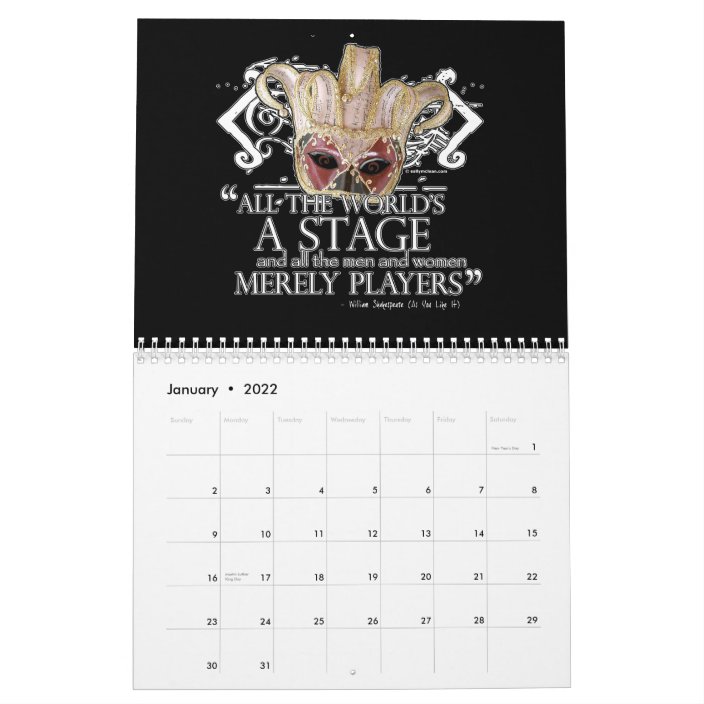 Shakespeare Theatrical Masks Wall Calendar