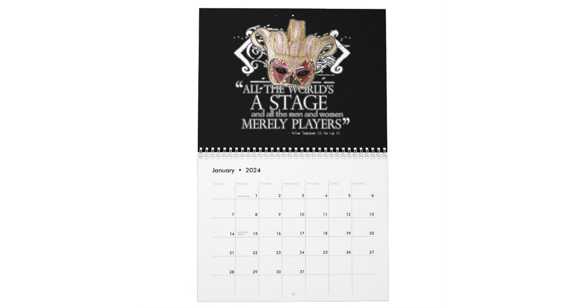 Shakespeare Theatrical Masks Wall Calendar Zazzle