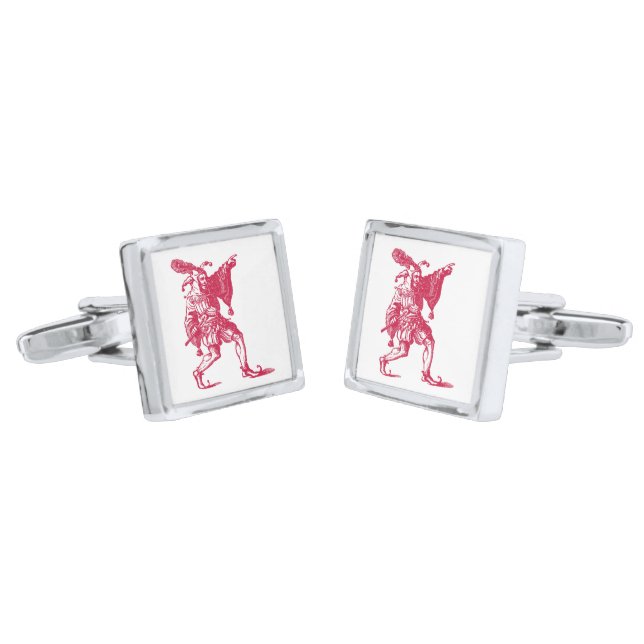 Shakespearean Jester Silver Cufflinks (Angled)