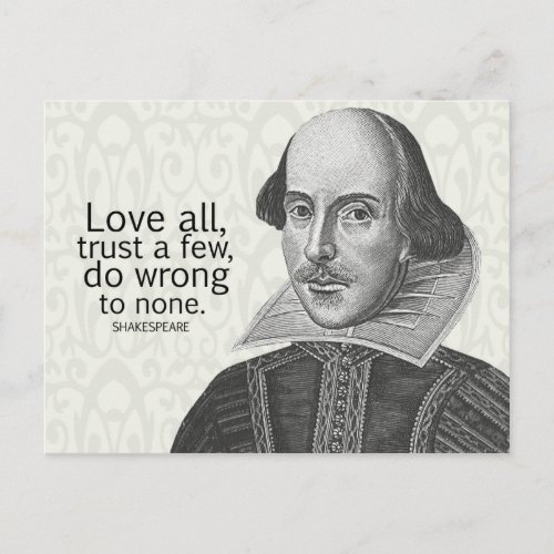 Shakespeares Love All Trust a Few Do Quote Postcard