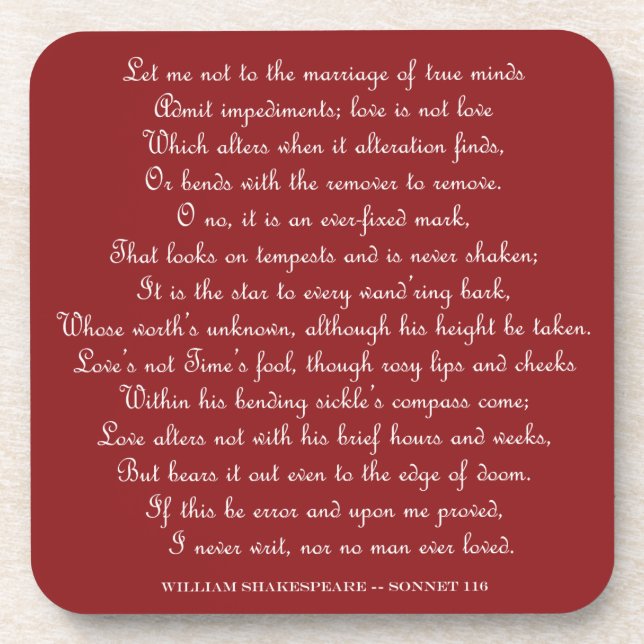 Shakespeare's Sonnet 116 Square Magnet Beverage Coaster (Front)