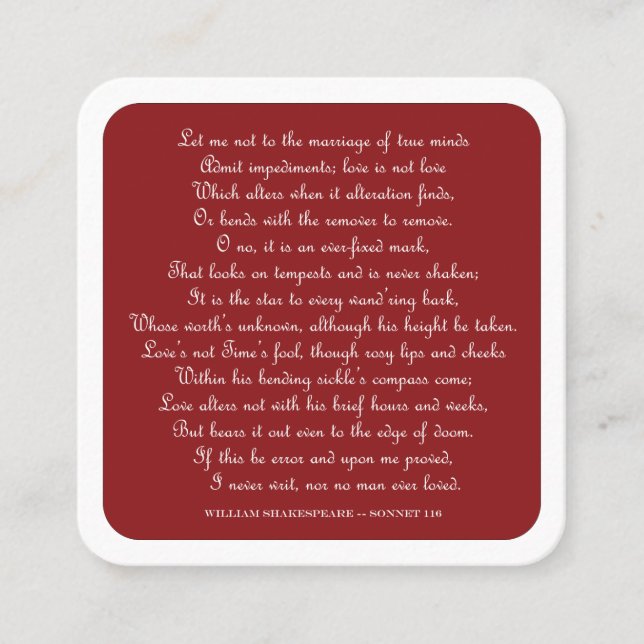 Shakespeare's Sonnet 116 Square Magnet Business Card (Front)