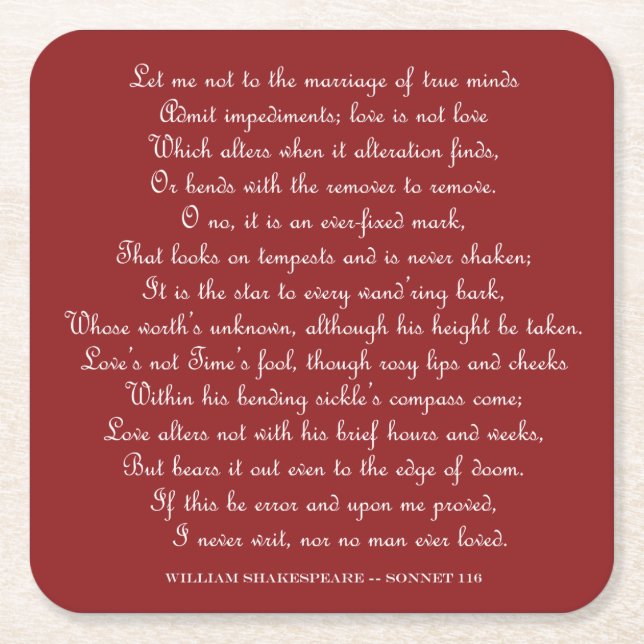 Shakespeare's Sonnet 116 Square Magnet Paper Coaster (Front)