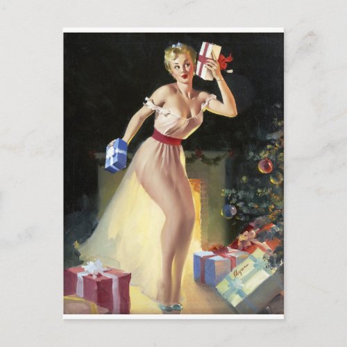 Shaking the Presents Pin Up Postcard