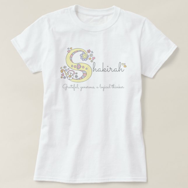 Shakirah girls S name & meaning monogram t-shirt (Design Front)
