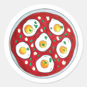 Shakshouka Shakshuka Spicy Poached Eggs Tomatoes Classic Round Sticker