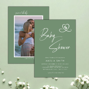 Shale Green Photo Baby Shower Invitation