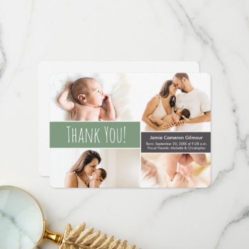 Shale Green Welcome Home Baby boy Photo Collage  Thank You Card