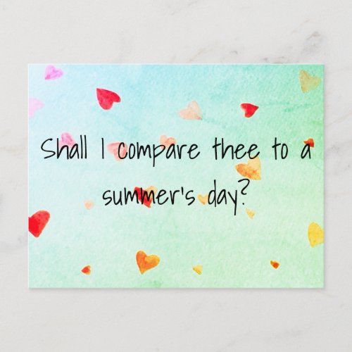 Shall I compare thee to a summerâs day Sonnet 18 Postcard