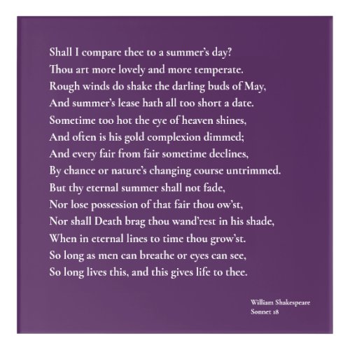 Shall I compare thee to a summers day sonnet 18 Acrylic Print