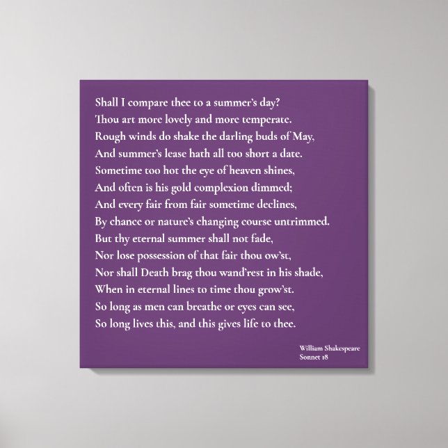 Shall I compare thee to a summer's day? sonnet 18 Canvas Print (Front)