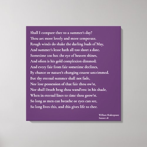 Shall I compare thee to a summers day sonnet 18 Canvas Print