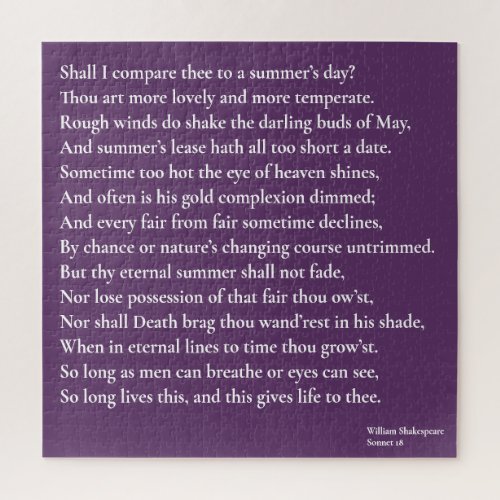 Shall I compare thee to a summers day sonnet 18 Jigsaw Puzzle