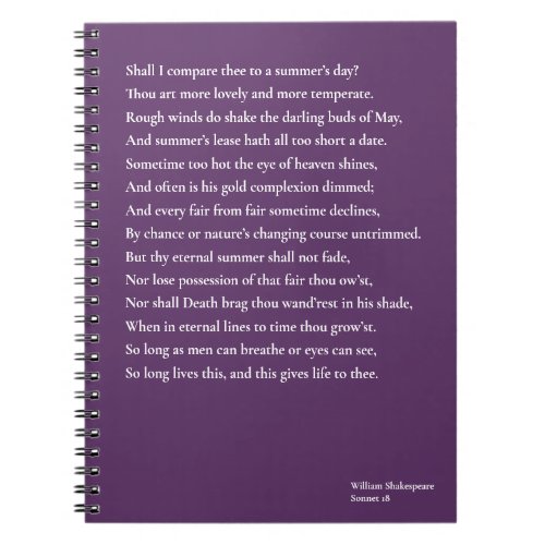 Shall I compare thee to a summers day sonnet 18 Notebook