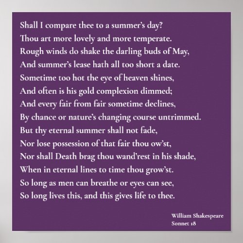 Shall I compare thee to a summers day sonnet 18 Poster