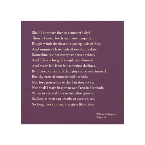 Shall I compare thee to a summers day sonnet 18 Wood Wall Art
