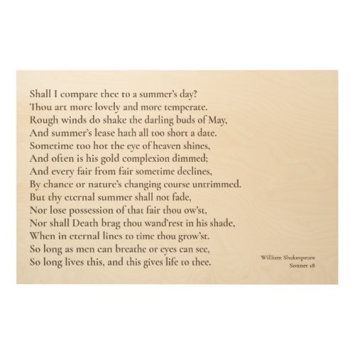 Shall I compare thee to a summers day sonnet 18  Wood Wall Art