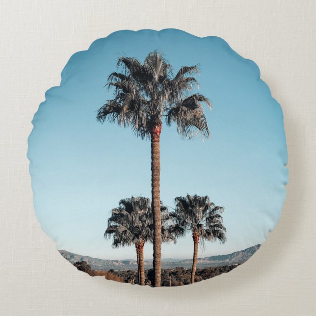Shallow focus photo of palm trees in the morning round pillow (Front)
