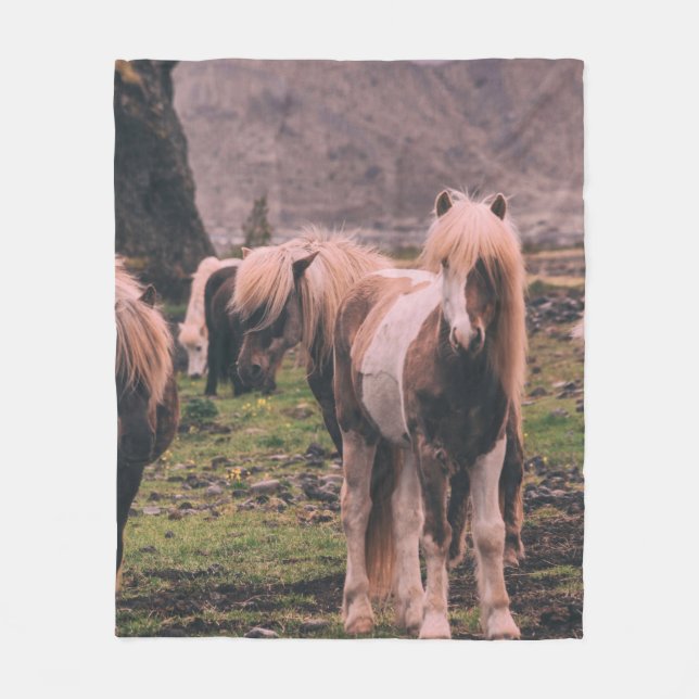 SHALLOW FOCUS PHOTOGRAPHY OF HORSES FLEECE BLANKET (Front)