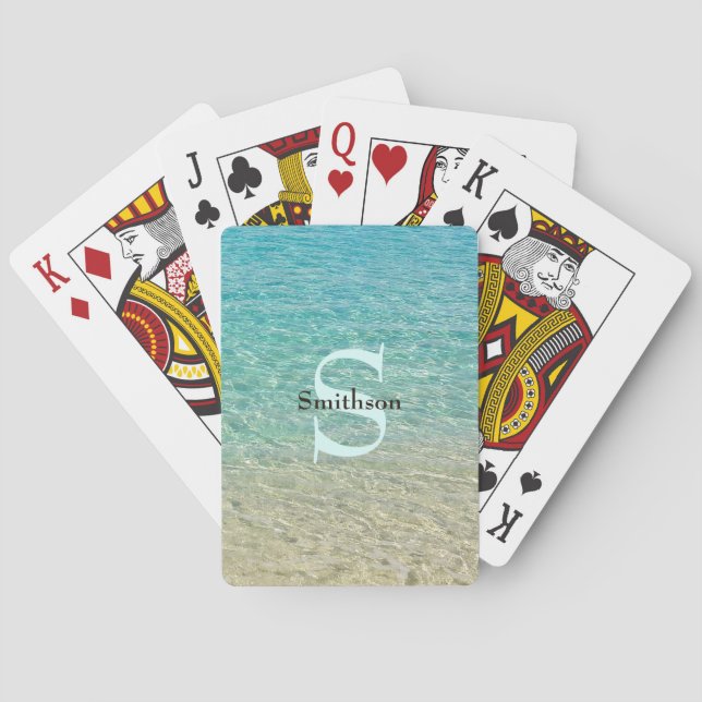 Shallow Water Personalized Turquoise & Sand Poker Cards (Back)