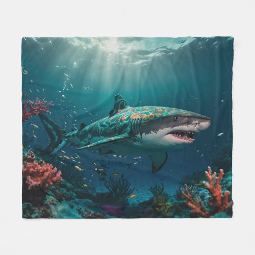 Shallow Water Tropical Shark  Fleece Blanket
