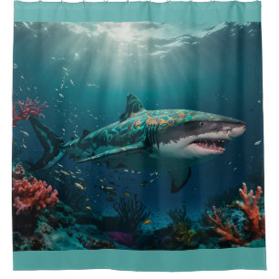 Shallow Water Tropical Shark Shower Curtain