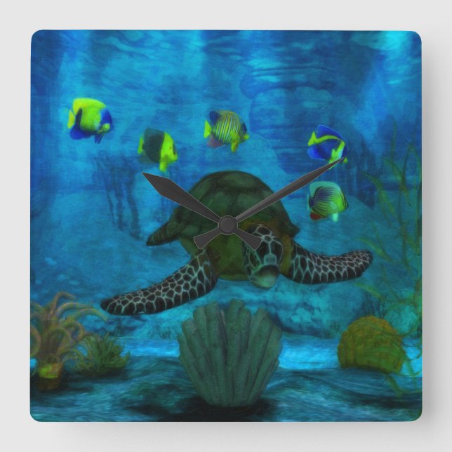 Shallow Waters Aquatic Square Wall Clock (Front)
