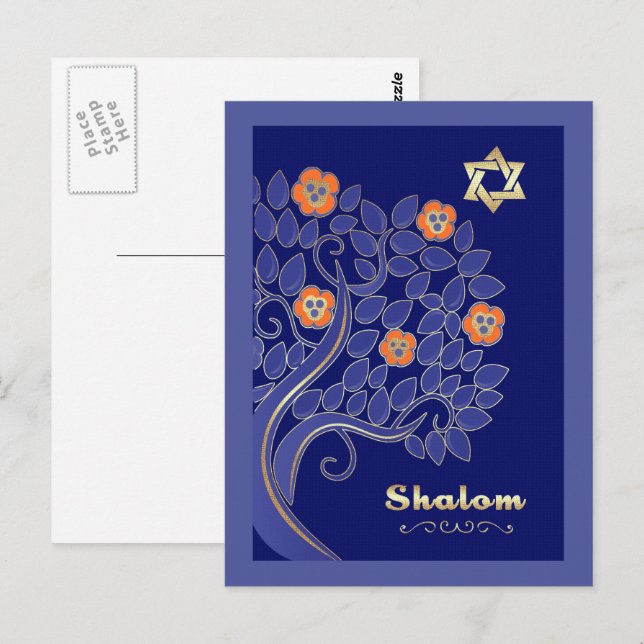 Shalom at Passover. Spring Flowering Tree Postcard (Front/Back)