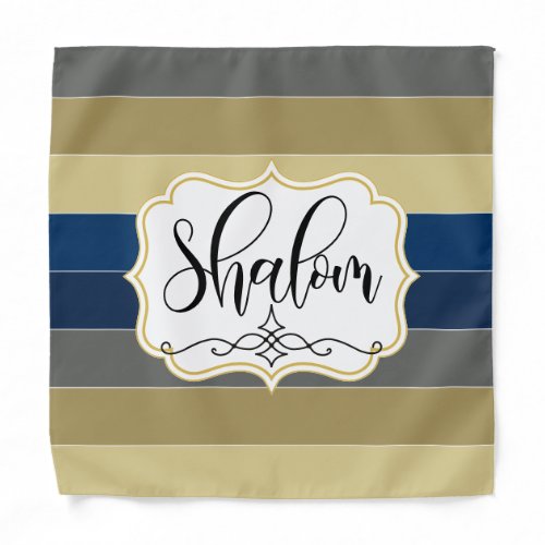 Shalom Blue Gold Beige Brown Stripe Lines Ornate Bandana