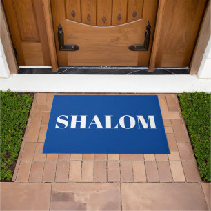 Shalom blue white Hebrew hello peace Jewish Doormat