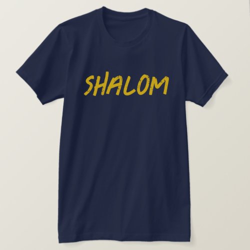 Shalom Bold Distressed Lettering Navy Blue Hebrew T_Shirt