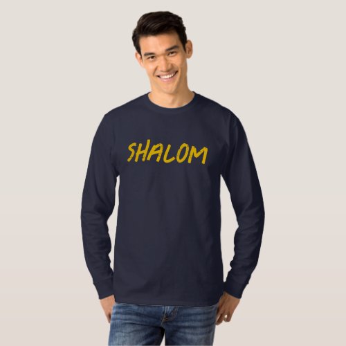 Shalom Bold Distressed Lettering Navy Blue Hebrew  T_Shirt