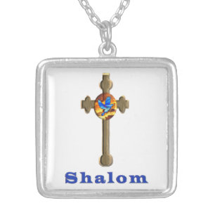 Shalom cross silver plated necklace