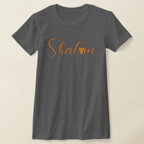 Shalom Cursive Orange Font Jewish Grey  T_Shirt