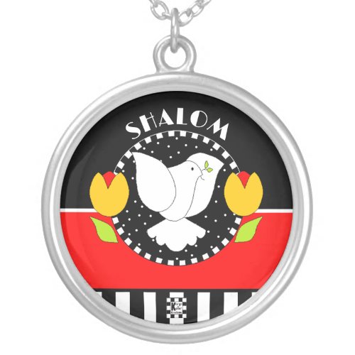 Shalom Dove In Starry Sky Silver Plated Necklace
