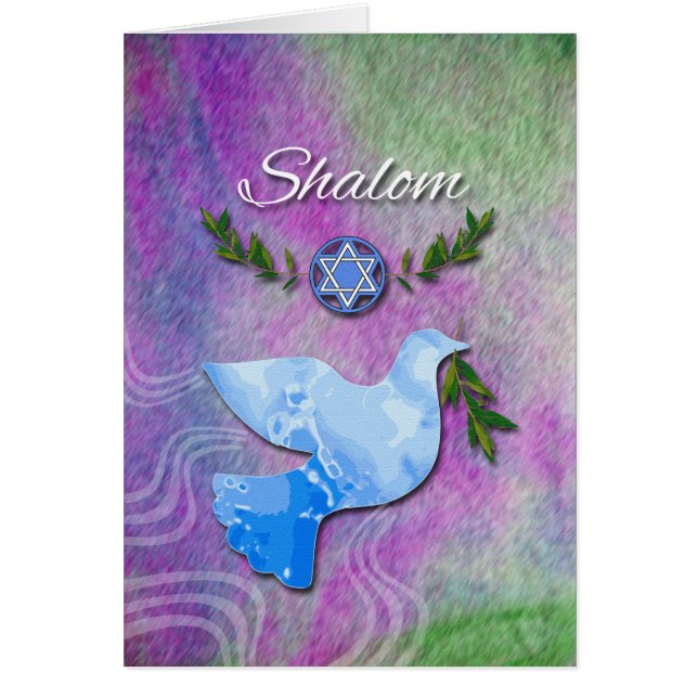 Shalom for Pesach, Dove, Magen David, Olive Branch Cards (Front)
