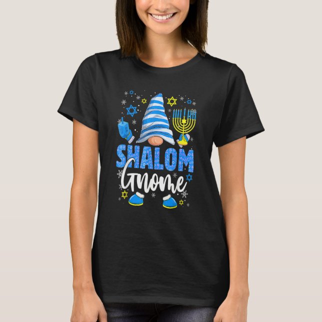 Shalom Gnome Menorah Dreidel Hanukkah Chanukah Jew T-Shirt (Front)