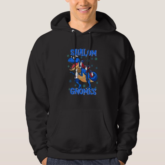 Shalom Gnomes Dinosaur  Hanukkah Pajamas Chanukah Hoodie (Front)
